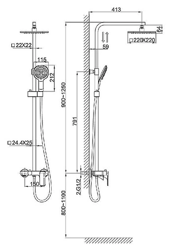 Душевая система со смесителем для ванны D&amp;K Berlin.Technische чёрный/хром DA1433715A02