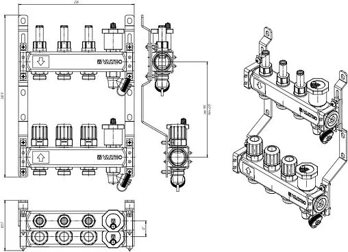 Группа коллекторная с расходомерами 3 отвода 1&quot;в/в x ¾&quot;ек Valtec VTc.579.EMNX.0603