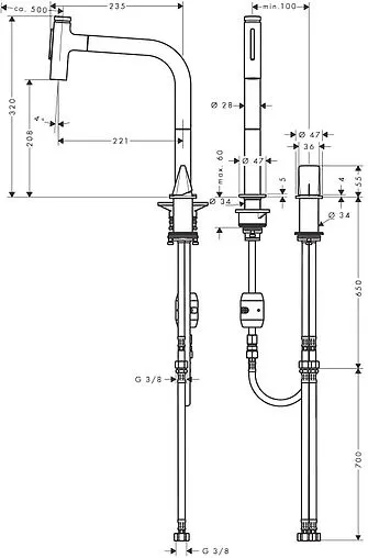 Смеситель для кухни с выдвижным изливом Hansgrohe Metris Select M71 под сталь 73819800 Смеситель для кухни с выдвижным изливом Hansgrohe Metris Select M71 под сталь 73819800
