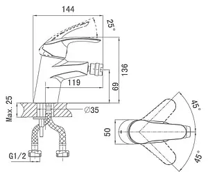 Смеситель для биде D&K Wurzburg Bayern хром DA1112201 Смеситель для биде D&K Wurzburg Bayern хром DA1112201, 2