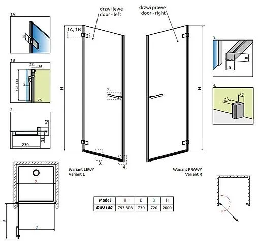 Дверь в нишу 800мм прозрачное стекло Radaway Arta DWJ I 80 R 386071-03-01R