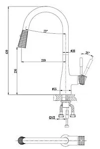 Смеситель для кухни с выдвижным изливом D&K Rhein Schiller хром/золото DA1462504A, 2