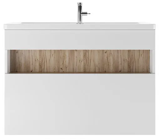 Тумба-умывальник подвесная Домино Fortuna 100 белый/дуб вотан DF3104T+4640021065204