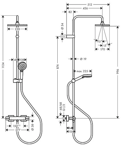 Душевая система с термостатом для душа Hansgrohe Vernis Shape 230 1jet EcoSmart чёрный матовый 26097670