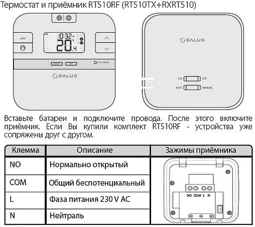 Беспроводной комнатный терморегулятор Salus Standard белый RT510RF