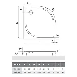 Поддон для душа искусственный мрамор низкий 900x900мм Roltechnik Dream-M 8000150, 2