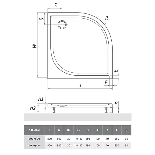 Поддон для душа искусственный мрамор низкий 900x900мм Roltechnik Dream-M 8000150