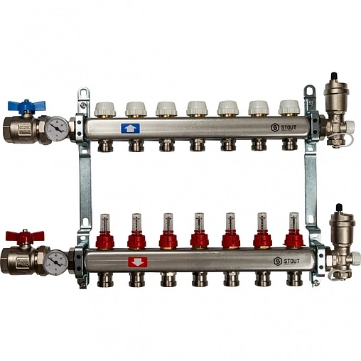 Группа коллекторная с расходомерами 7 отводов 1&quot;в/в x 3/4&quot;ек Stout SMS 0907 000007
