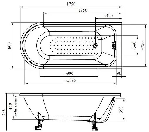 Ванна акриловая отдельностоящая Radomir Венеция 175х80 на ножках "лев" золото 1-01-3-0-1-139