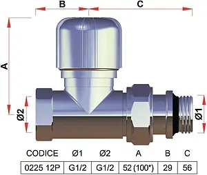 Вентиль терморегулирующий прямой ½" в/н LadyFAR серебро FL 0225 12P Вентиль терморегулирующий прямой ½" в/н LadyFAR серебро FL 0225 12P, 2