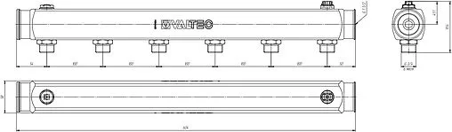 Коллектор распределительный проходной 6 отводов 1½&quot;в/в x ¾&quot;н Valtec VTc.510.SS.080506