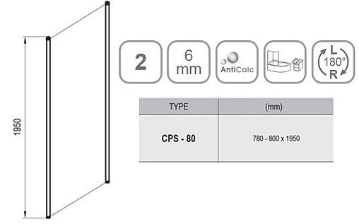 Боковая стенка 800мм прозрачное стекло Ravak Chrome CPS-80 9QV40C00Z1