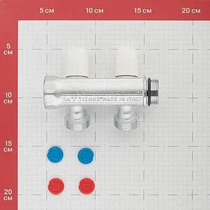 Коллектор регулирующий проходной 2 отвода ¾"в/н x ¾"ек Tiemme MAXIMA 1860026 Коллектор регулирующий проходной 2 отвода ¾"в/н x ¾"ек Tiemme MAXIMA 1860026, 5