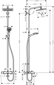 Душевая система с термостатом для ванны Hansgrohe Crometta E 240 1jet хром 27298000 Душевая система с термостатом для ванны Hansgrohe Crometta E 240 1jet хром 27298000, 2