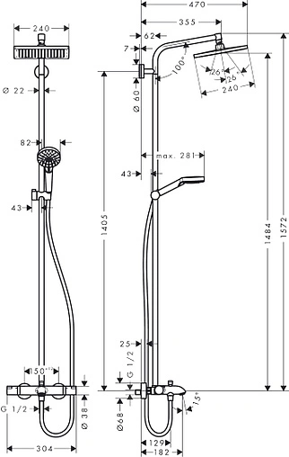 Душевая система с термостатом для ванны Hansgrohe Crometta E 240 1jet хром 27298000 Душевая система с термостатом для ванны Hansgrohe Crometta E 240 1jet хром 27298000