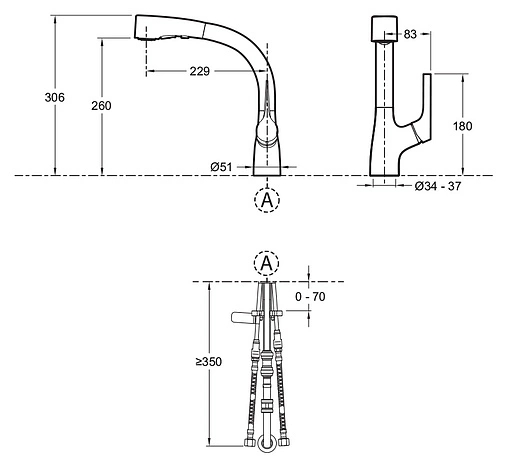 Смеситель для кухни с выдвижным изливом Jacob Delafon Elate хром E13963-CP