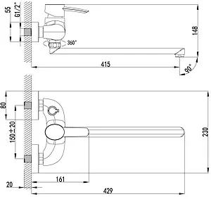 Смеситель для ванны с длинным изливом Lemark Atlantiss хром LM3217C Смеситель для ванны с длинным изливом Lemark Atlantiss хром LM3217C, 2