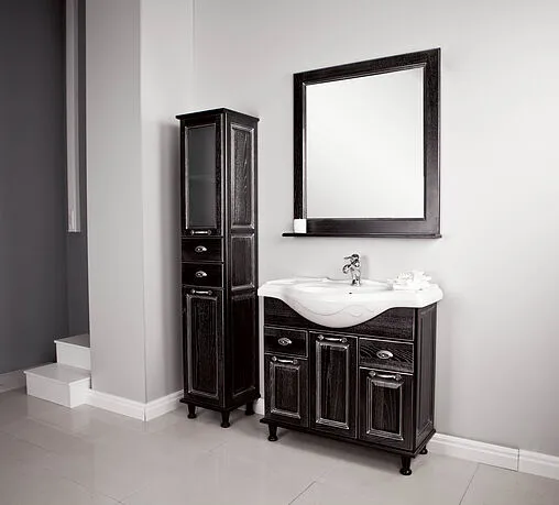 Шкаф-пенал напольный Aquaton Жерона 35 L черное серебро 1A158903GEM5L