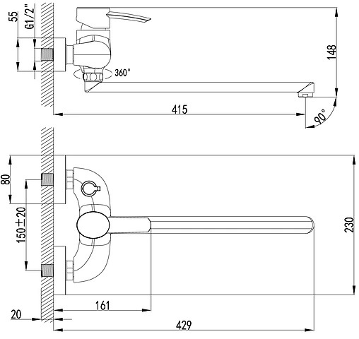 Смеситель для ванны с длинным изливом Lemark Atlantiss хром LM3217C