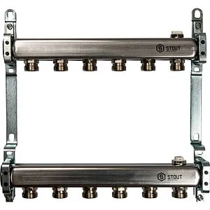 Группа коллекторная распределительная 6 отводов 1&quot;в/в x ¾&quot;ек Stout SMS 0923 000006, 1