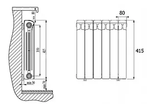 Радиатор биметаллический 13 секции нижнее правое подключение Rifar Base Ventil 350 RBVR35013 Радиатор биметаллический 13 секции нижнее правое подключение Rifar Base Ventil 350 RBVR35013, 4