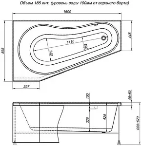 Ванна акриловая Aquanet Bright 160x90 L 00213348, 2