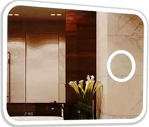 Зеркало с подсветкой Continent Bliss Led 120x80 с линзой, с музыкальным блоком, с подогревом белый ЗЛП772, 1