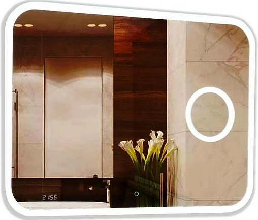 Зеркало с подсветкой Continent Bliss Led 120x80 с линзой, с музыкальным блоком, с подогревом белый ЗЛП772