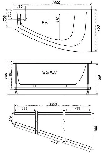 Ванна акриловая Triton Бэлла 140x75 R Н0000009410