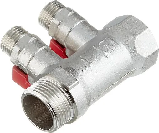 Коллектор запорный проходной 2 отвода 1"в/н x ½"к Valtec VTc.580.N.0602 Коллектор запорный проходной 2 отвода 1"в/н x ½"к Valtec VTc.580.N.0602