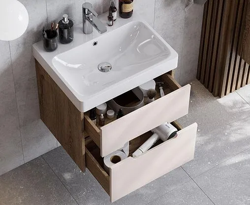 Тумба-умывальник подвесная Aquaton Оливия 55 бежевый/дуб веллингтон 1A2542K0OLVG0 Тумба-умывальник подвесная Aquaton Оливия 55 бежевый/дуб веллингтон 1A2542K0OLVG0