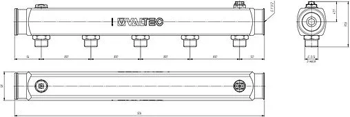 Коллектор распределительный проходной 5 отводов 1½&quot;в/в x ¾&quot;н Valtec VTc.510.SS.080505