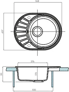 Мойка кухонная Aquaton Чезана 56.8 серый шелк 1A711232CS250 Мойка кухонная Aquaton Чезана 56.8 серый шелк 1A711232CS250, 2