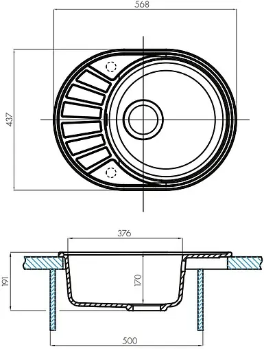 Мойка кухонная Aquaton Чезана 56.8 серый шелк 1A711232CS250 Мойка кухонная Aquaton Чезана 56.8 серый шелк 1A711232CS250