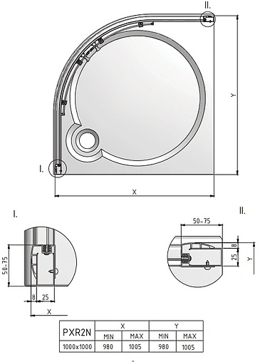 Душевое ограждение 1000x1000мм прозрачное стекло Roltechnik Proxima Line PXR2N_2000 532-100R55N-00-02