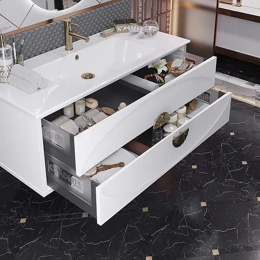 Тумба-умывальник подвесная Opadiris Ибица 120 белый глянец/золото 00-00007079+050600-u-01