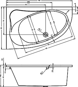 Ванна акриловая Riho LYRA 140x90 R B019001005, 3