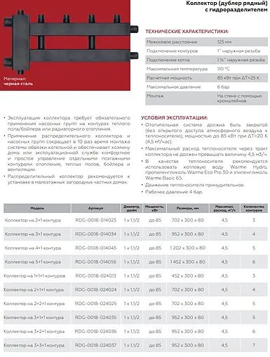Распределительный коллектор 3 контура с гидрострелкой 1½&quot;н x 1&quot;н Rommer RDG-0018-024013