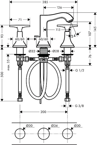 Смеситель для раковины Hansgrohe Metropol Classic 110 хром 31306000