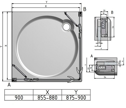Душевое ограждение 900x900мм прозрачное стекло Roltechnik Elegant Line GDOL1+GDOP1/900*900 132-900000L-00-02+132-900000P-00-02