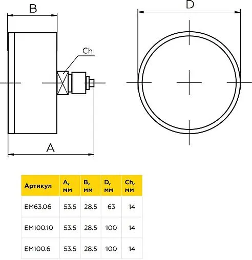Манометр аксиальный Elsen 63мм 10 бар ½&quot; EMO63.10