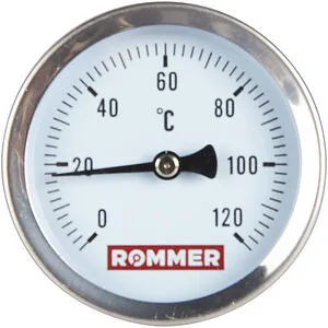 Термометр биметаллический Rommer 63мм 120°С гильза 75мм ½&quot; RIM-0001-637515, 1