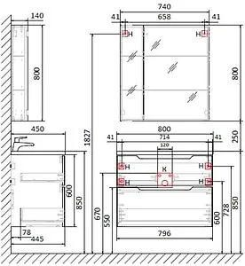 Тумба под умывальник подвесная Raval Wector 80 белый Wct.01.80/P/W/MD, 2