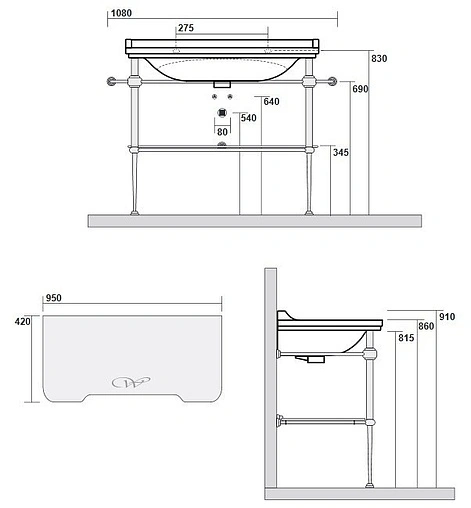 Консоль Kerasan Waldorf 108 бронза 9196K3br