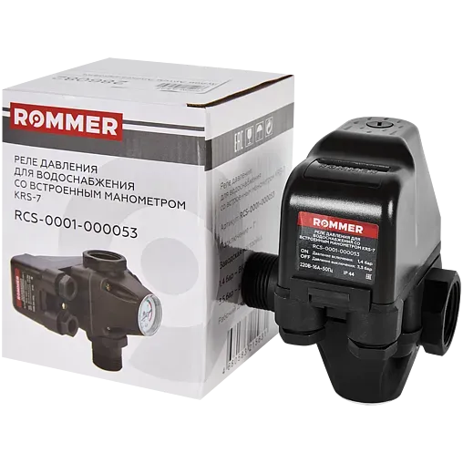 Реле давления с манометром и 3-х выводным штуцером Rommer KRS-7 RCS-0001-000053