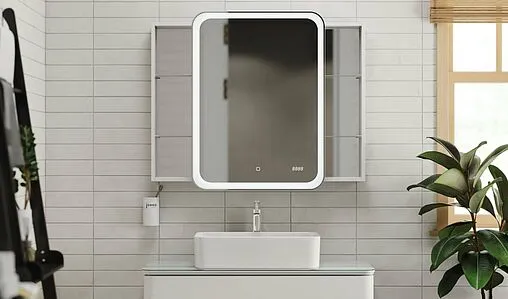 Шкаф-зеркало Jorno Bosko 100 R с подсветкой и часами белый Bos.03.100/W