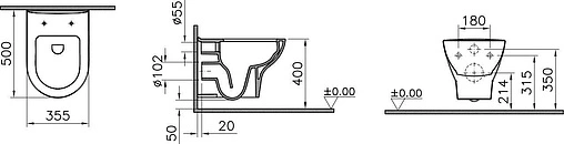 Унитаз подвесной безободковый VitrA Zentrum Rim-Ex белый 5795B003-0075