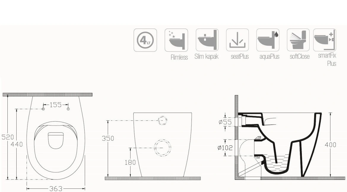 Унитаз приставной безободковый ISVEA Sentimenti Neo белый 10SM10004SV