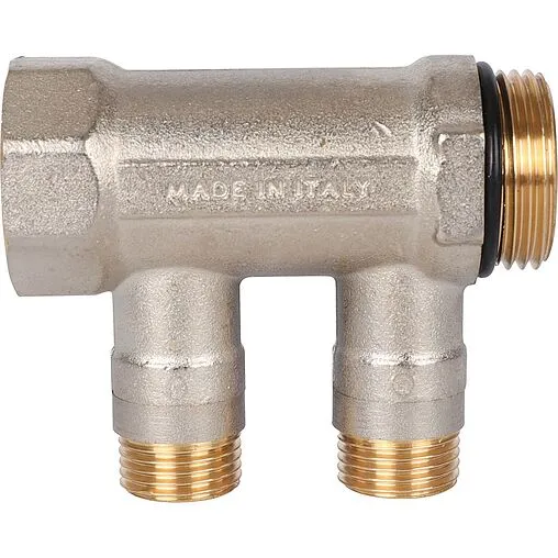 Коллектор запорный проходной 2 отвода синий 1&quot;в/н x ½&quot;н Stout SMB 6211 011202