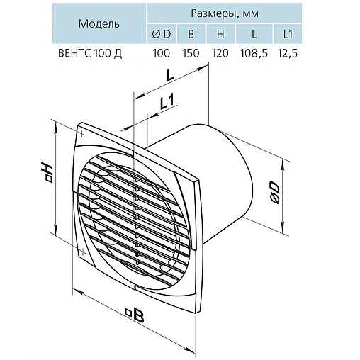 Вентилятор вытяжной D=100мм белый Вентс 100 ДВ